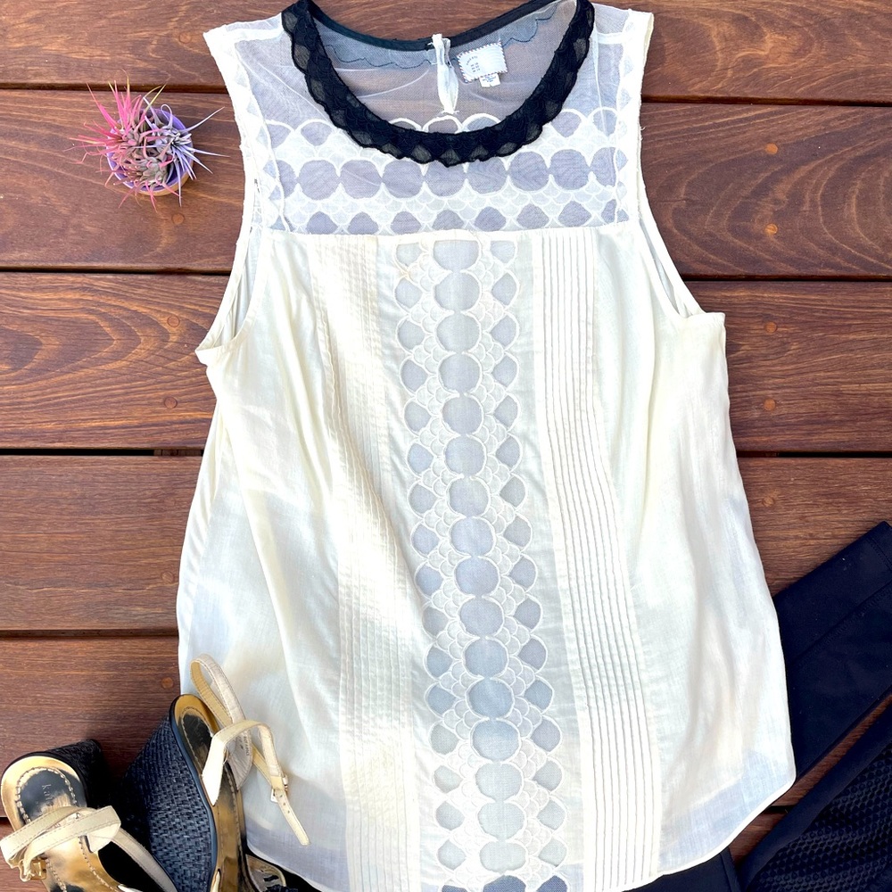 Anthropologie Postage Stamp cream blouse M